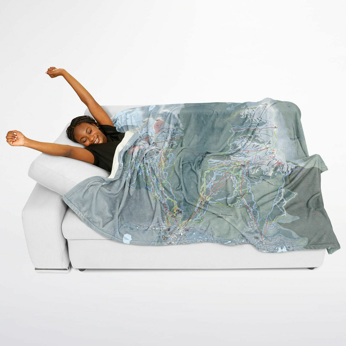 Whistler Blackcomb, British Columbia Ski Resort Map Flannel Blanket Poncho