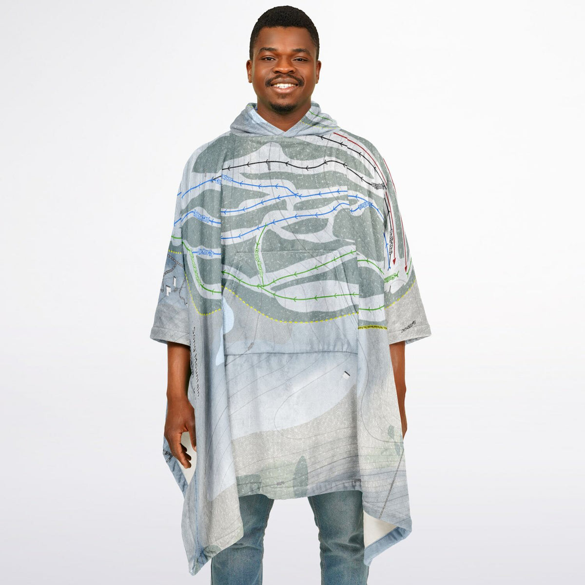 Song Mountain, New York Ski Resort Map Flannel Blanket Poncho