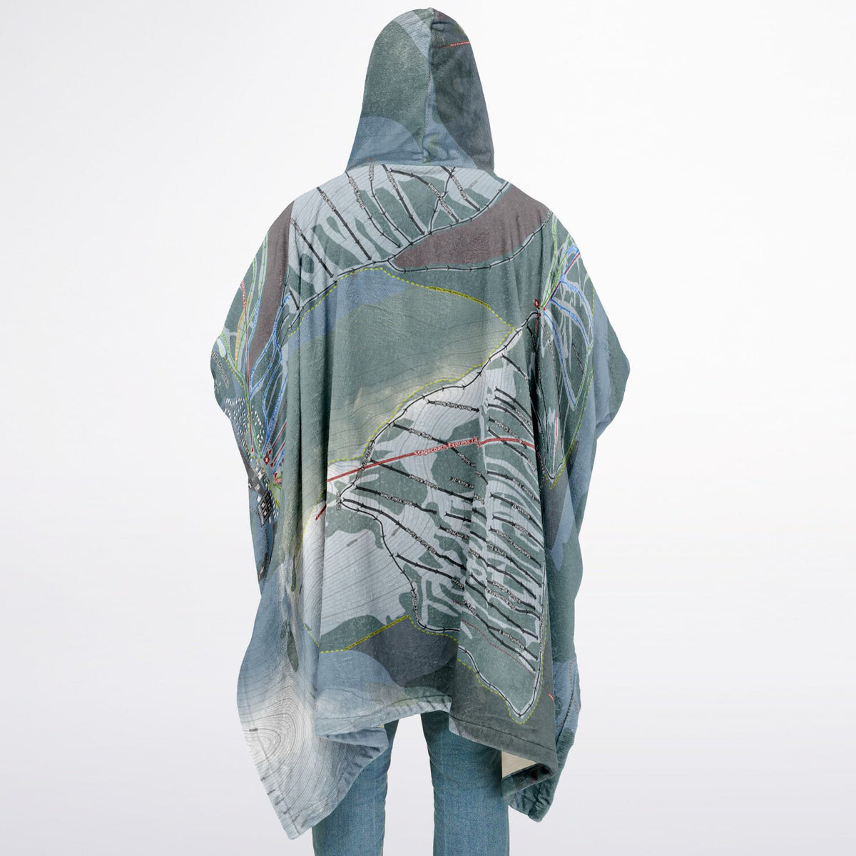 Castle Mountain, Alberta Ski Resort Map Flannel Blanket Poncho