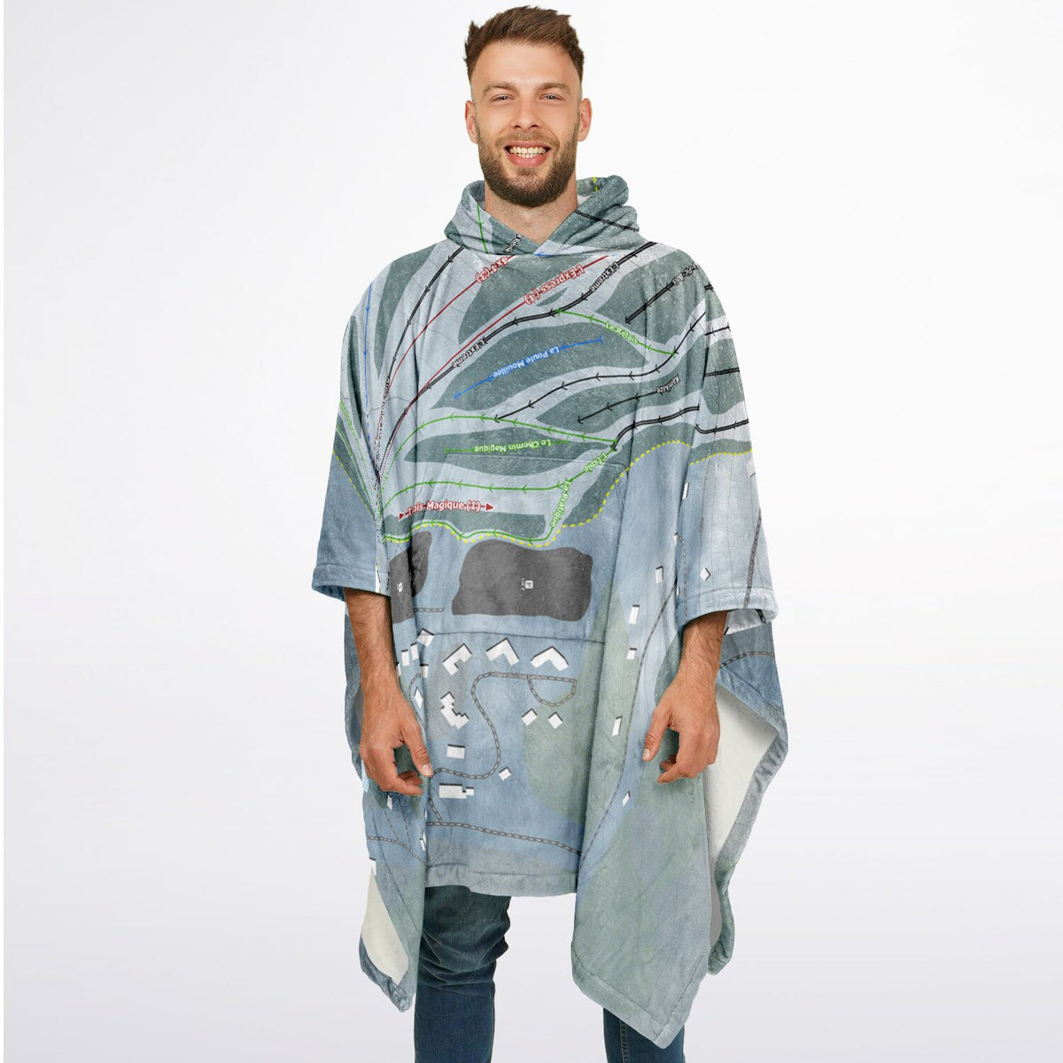 Ski Chantecler, Quebec Ski Resort Map Flannel Blanket Poncho