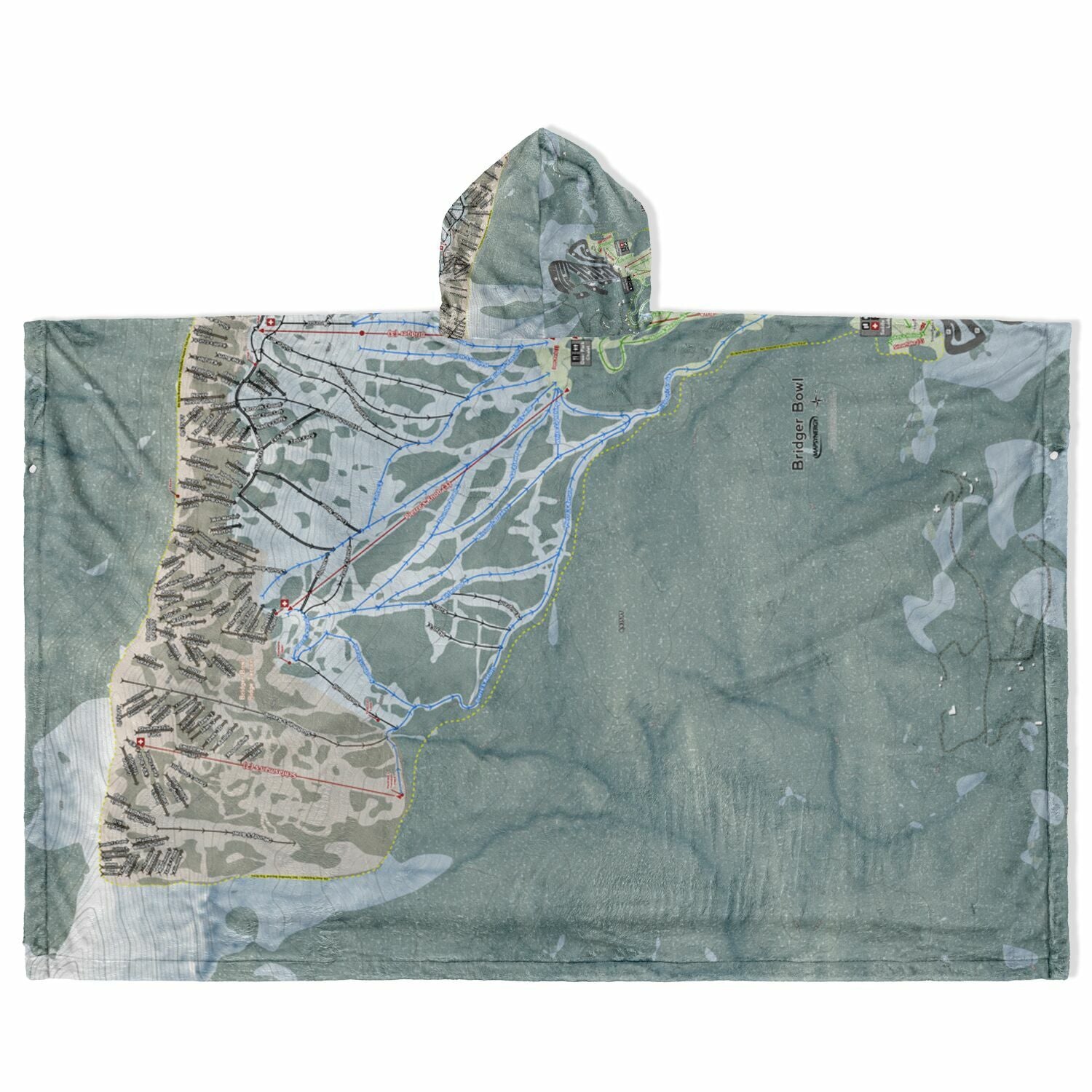 Bridger Bowl, Montana Ski Resort Map Flannel Blanket Poncho
