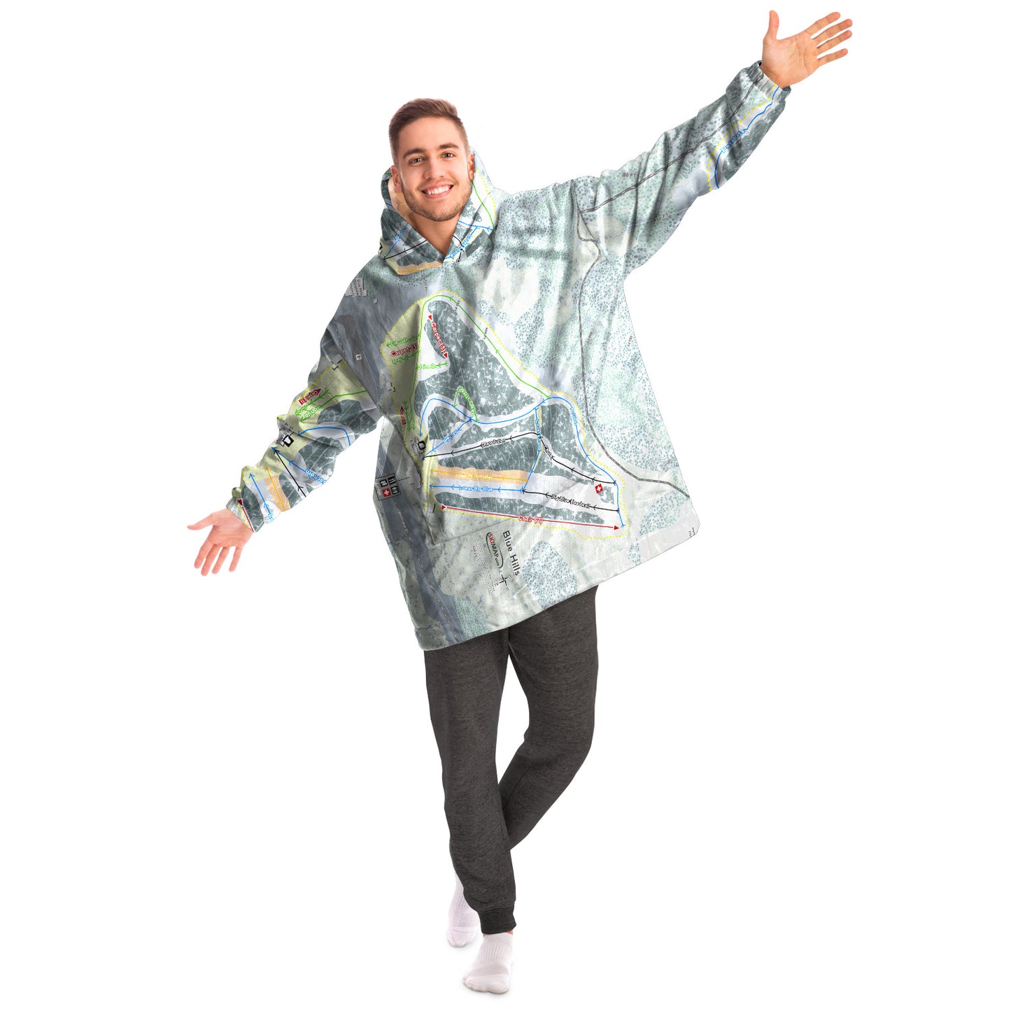 Blue Hills, Massachusetts Ski Trail Map Snug Hoodie - Powderaddicts