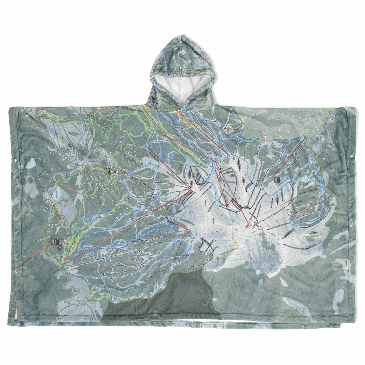 Big Sky, Montana Ski Resort Map Flannel Blanket Poncho