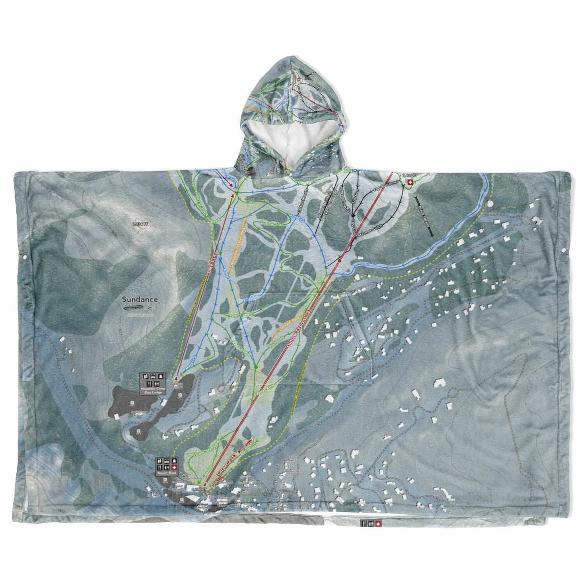 Sundance, Utah Ski Resort Map Flannel Blanket Poncho