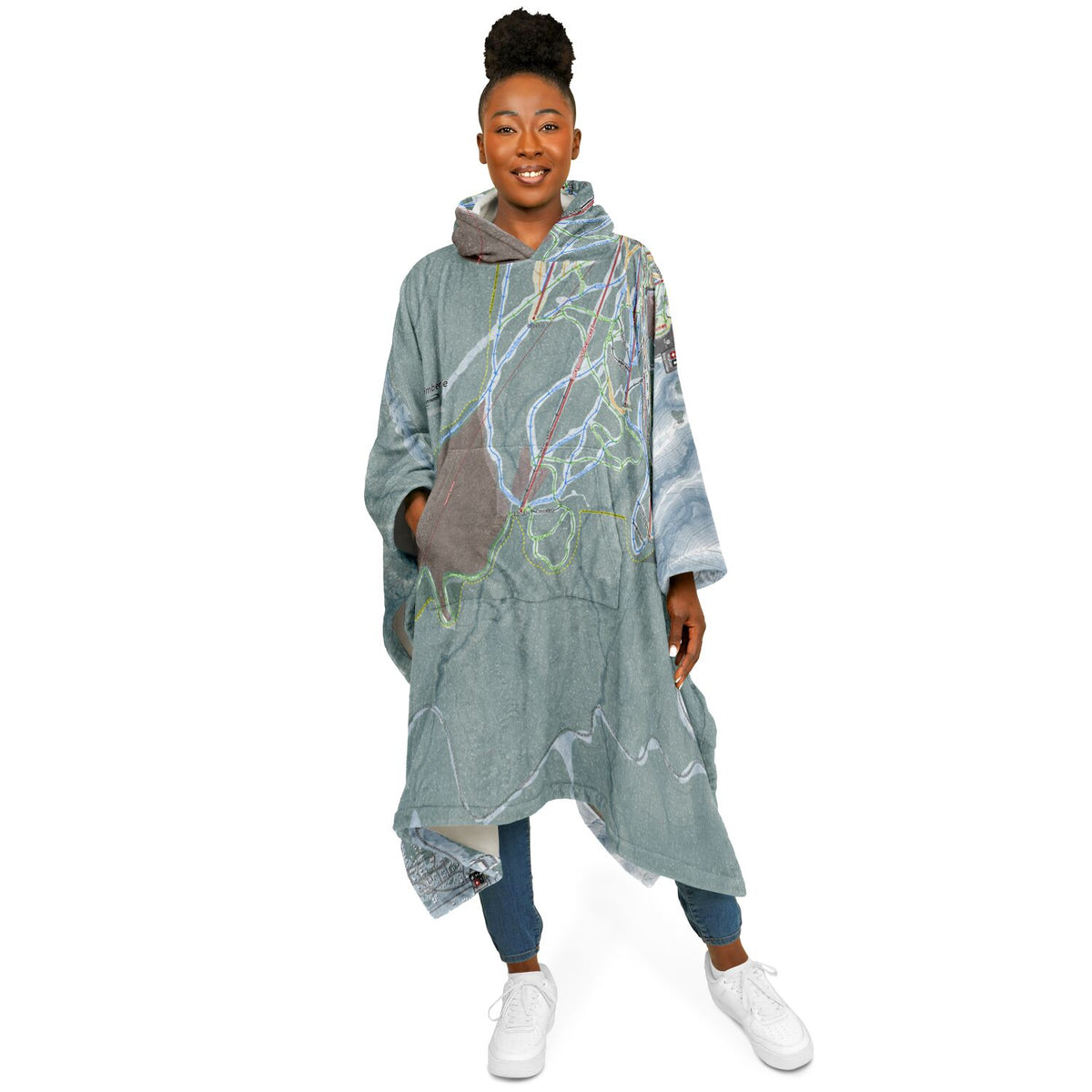 Timberline, Oregon Ski Resort Map Flannel Blanket Poncho