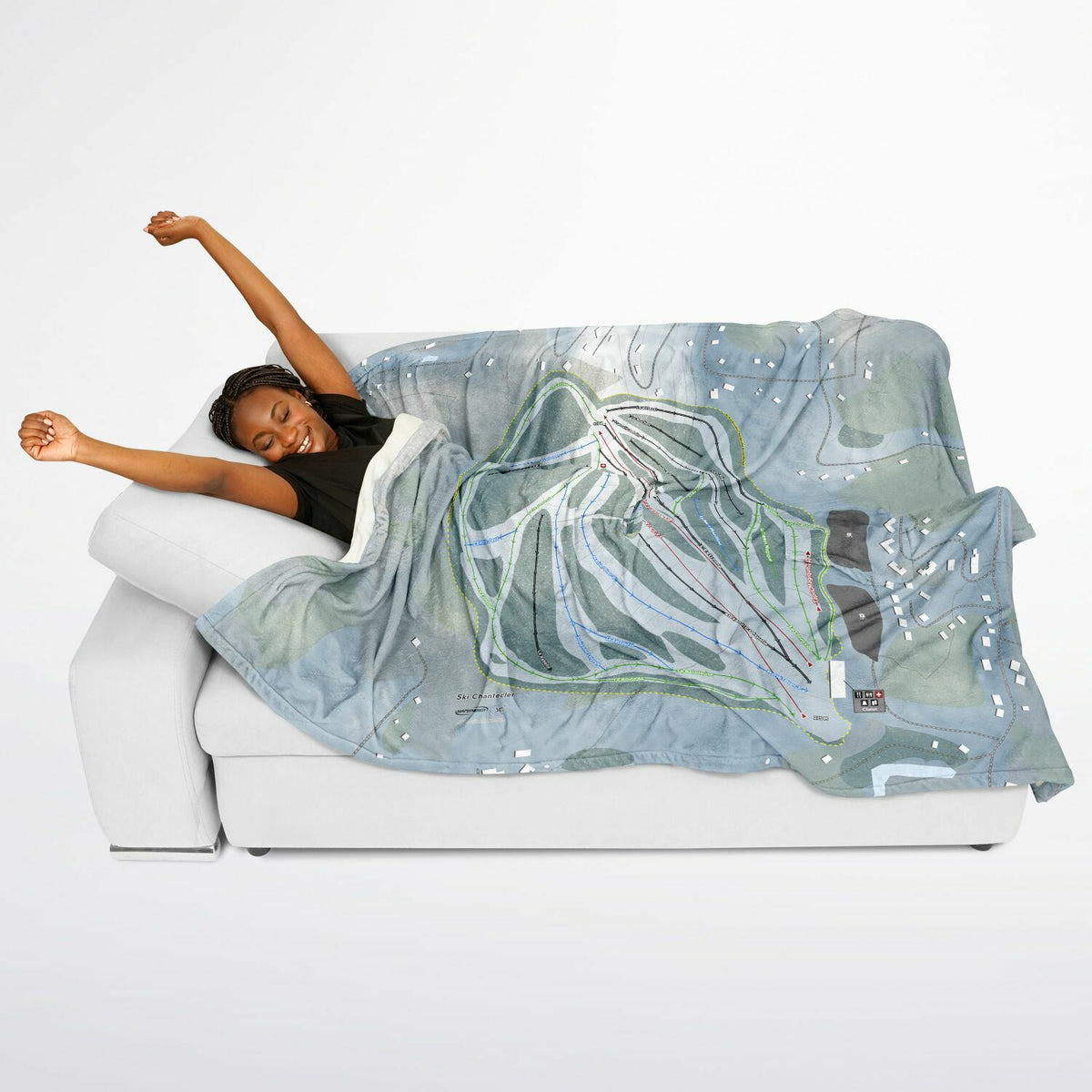 Ski Chantecler, Quebec Ski Resort Map Flannel Blanket Poncho