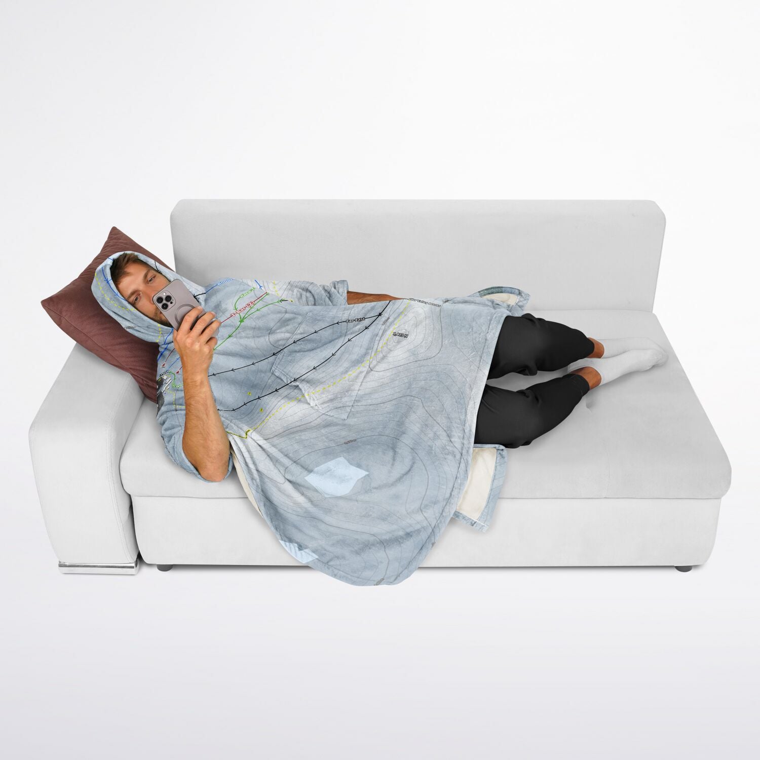 Rainbow, New Zealand Ski Resort Map Flannel Blanket Poncho