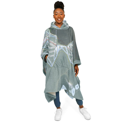 Willamette Pass, Oregon Ski Resort Map Flannel Blanket Poncho