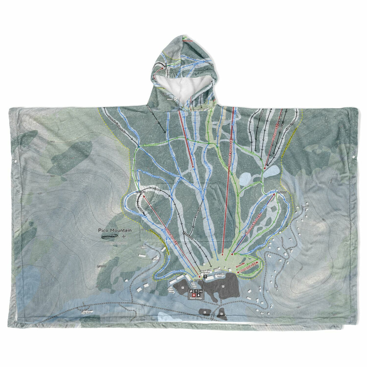 Pico Mountain, Vermont Ski Resort Map Flannel Blanket Poncho