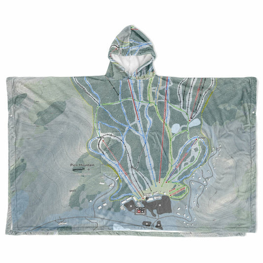 Pico Mountain, Vermont Ski Resort Map Flannel Blanket Poncho