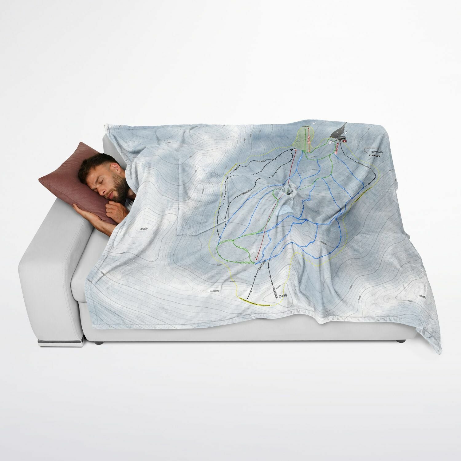 Ohau, New Zealand Ski Resort Map Flannel Blanket Poncho