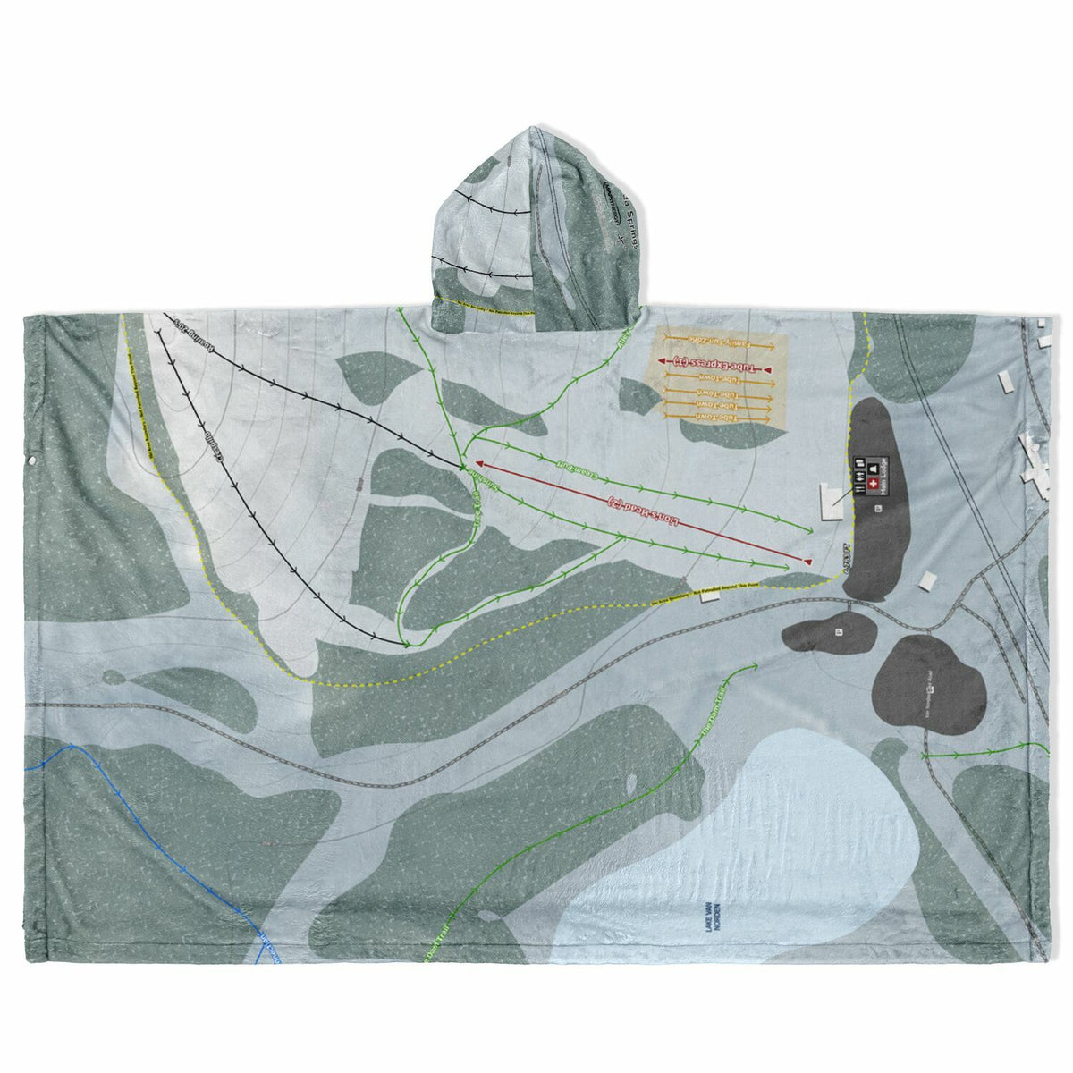 Soda Springs, California Ski Resort Map Flannel Blanket Poncho