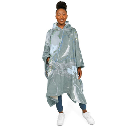 Donner Pass, California Ski Resort Map Flannel Blanket Poncho