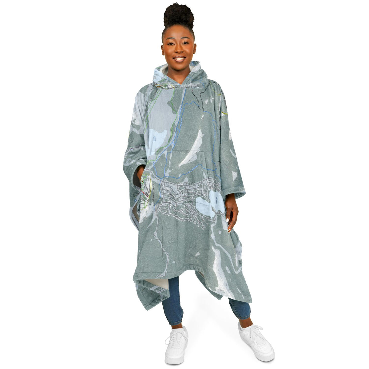 Donner Pass, California Ski Resort Map Flannel Blanket Poncho