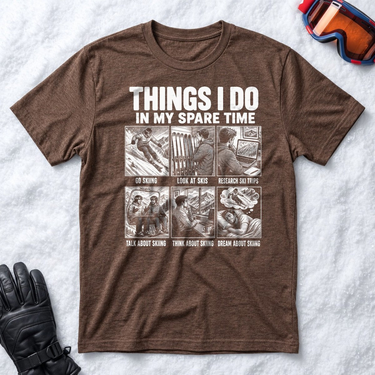 Spare Time Ski Comic - T-Shirt (Heather Brown)