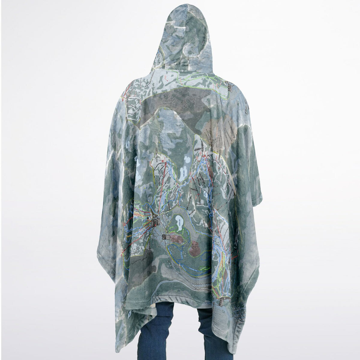 Cotton woods, Utah Ski Resort Map Flannel Blanket Poncho