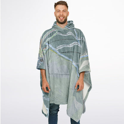 Magic Mountain, Vermont Ski Resort Map Flannel Blanket Poncho