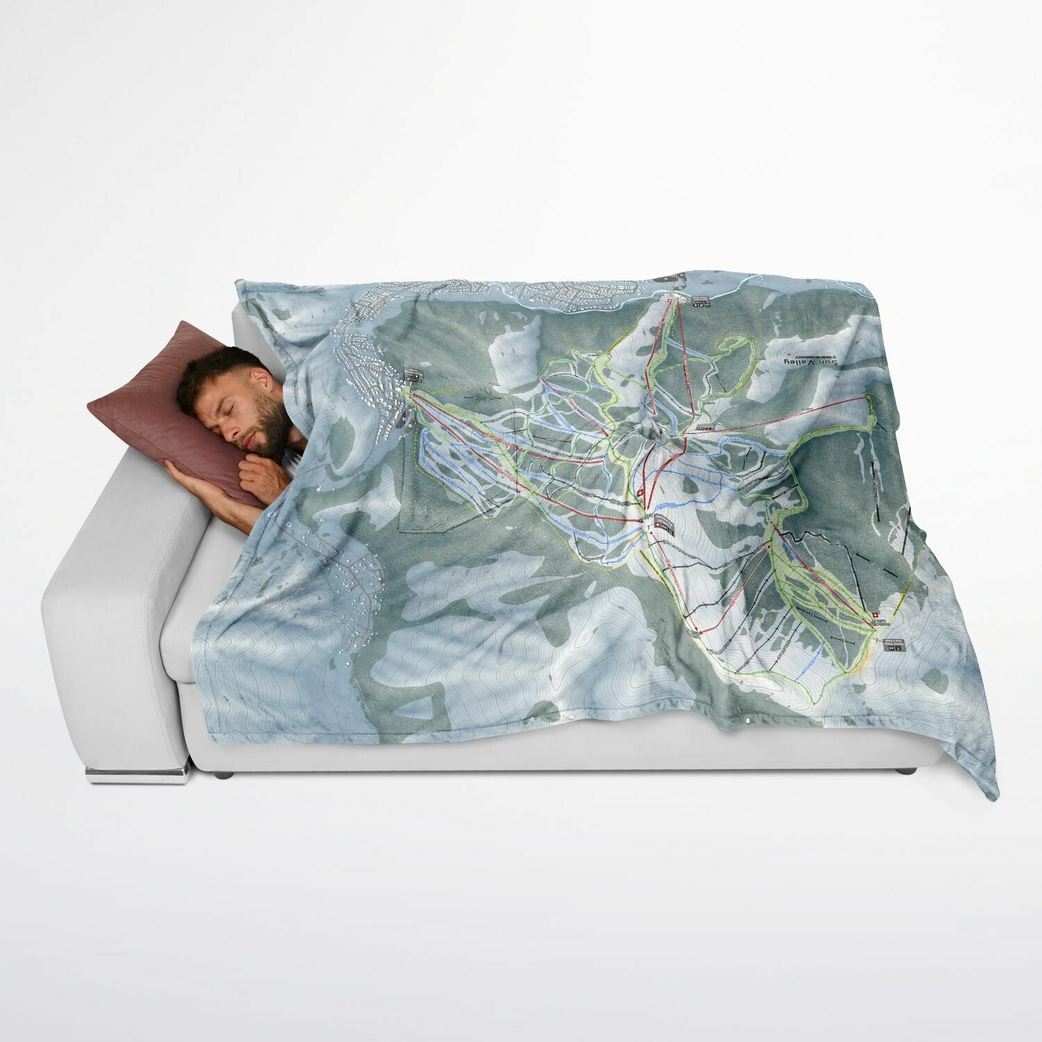 Sun Valley, Idaho Ski Resort Map Flannel Blanket Poncho