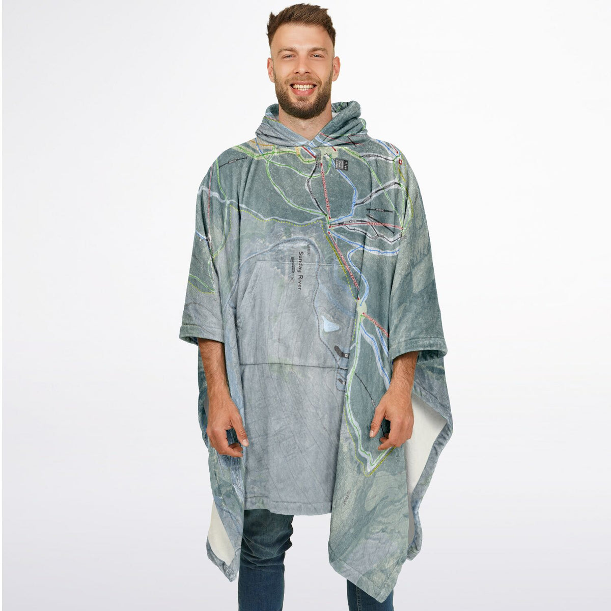 Sunday River, Maine Ski Resort Map Flannel Blanket Poncho