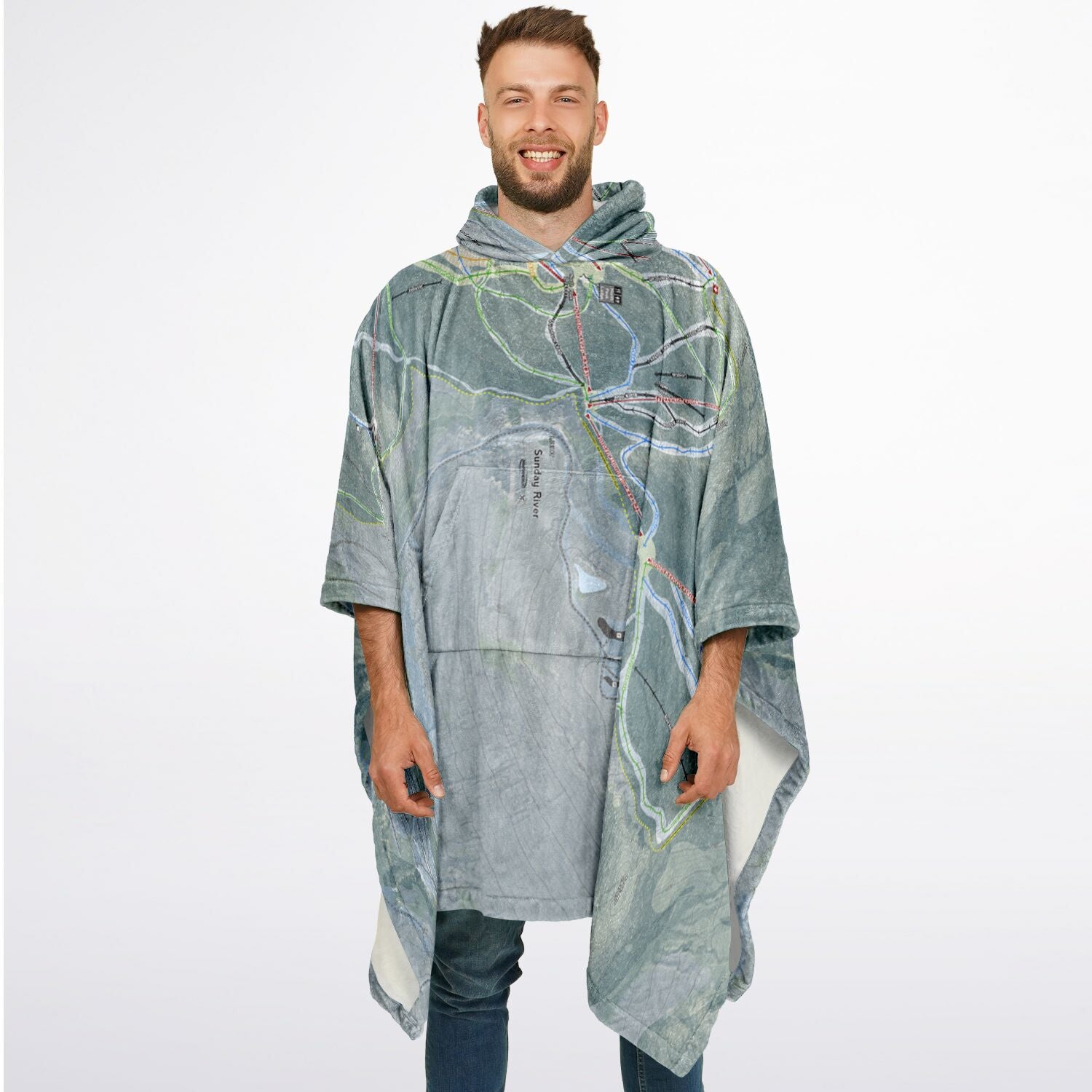 Sunday River, Maine Ski Resort Map Flannel Blanket Poncho