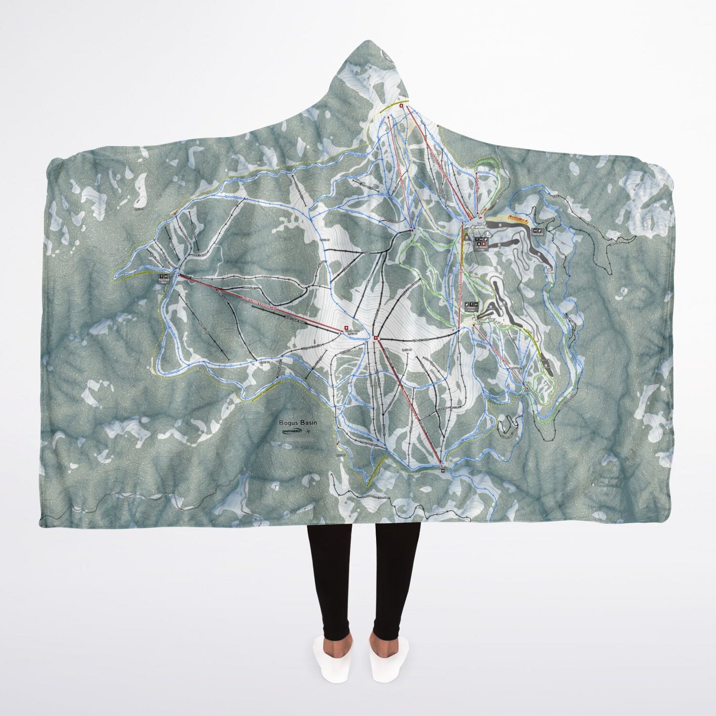 Bogus Basin, Idaho Ski Trail Map - Adult Hooded Blanket