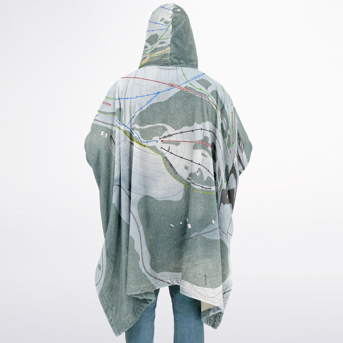 Sky Tavern, Nevada Ski Resort Map Flannel Blanket Poncho