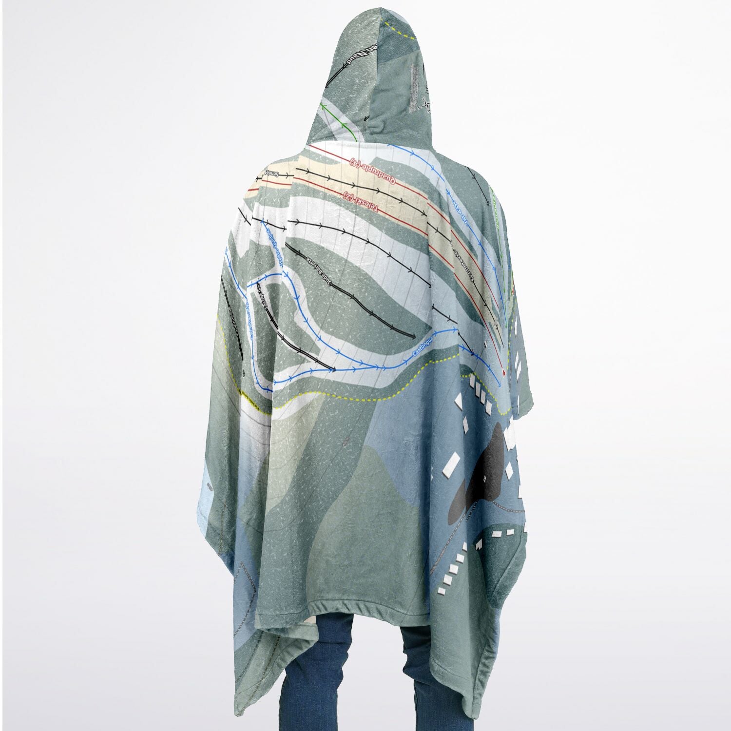 Mont Video, Quebec Ski Resort Map Flannel Blanket Poncho