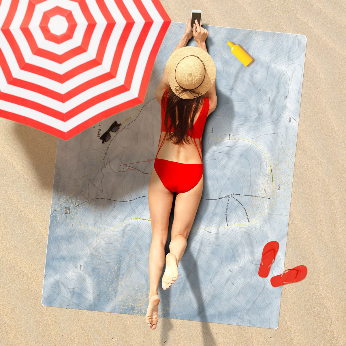 Awakino Ski Field, New Zealand Ski Resort Map Printed Beach Towel