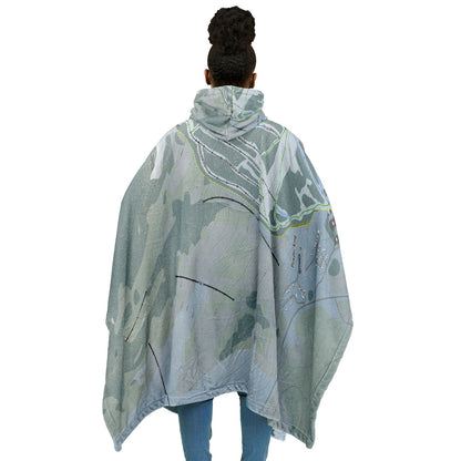 Powder King, British Columbia Ski Resort Map Flannel Blanket Poncho