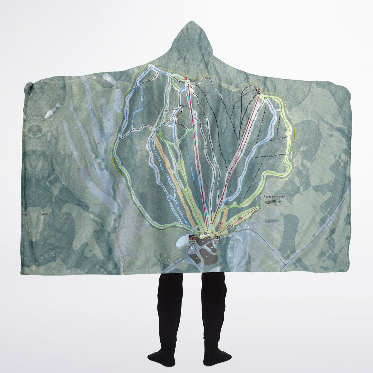 Ragged Mountain, New Hampshire Ski Trail Map - Adult Hooded Blanket