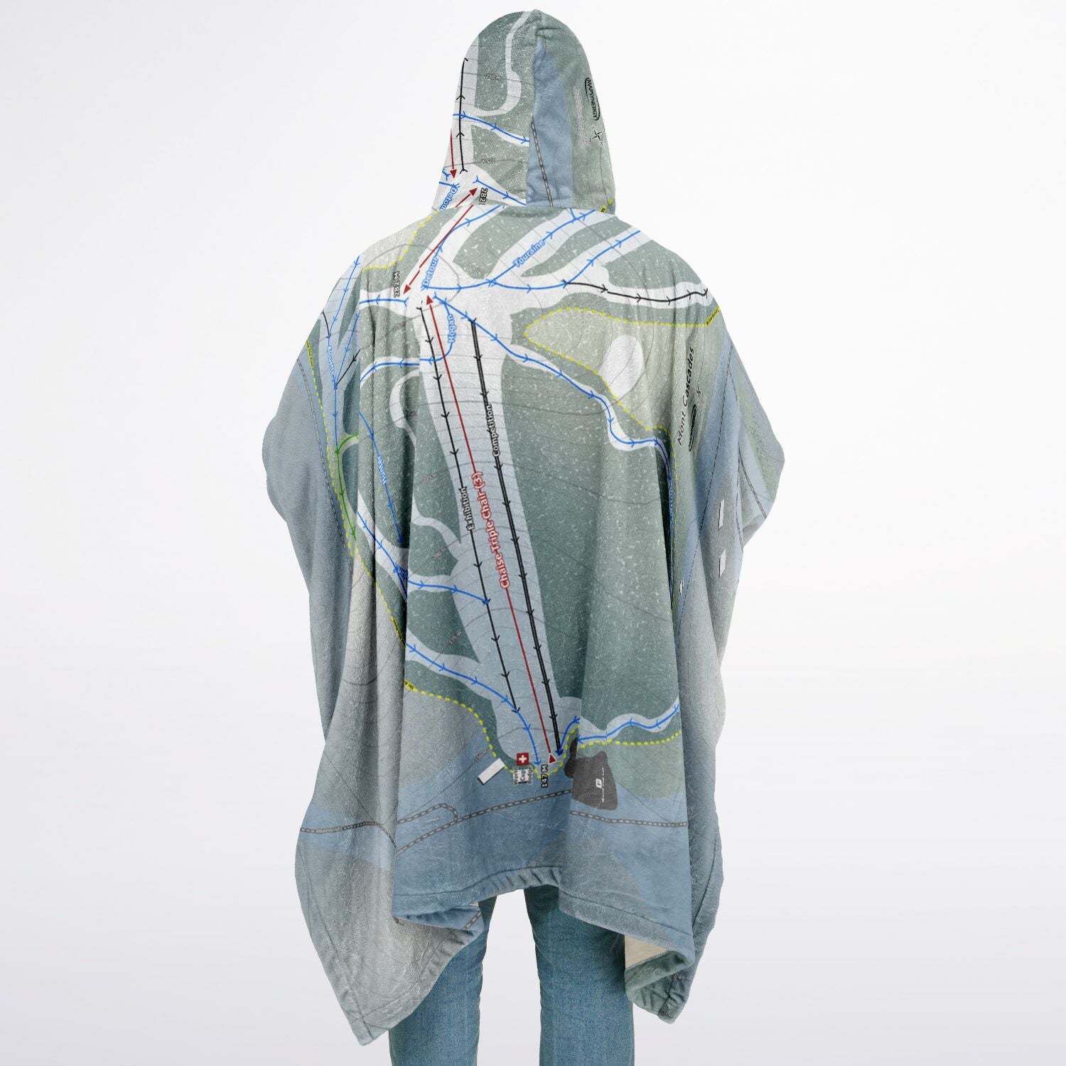 Mont Cascades, Quebec Ski Resort Map Flannel Blanket Poncho