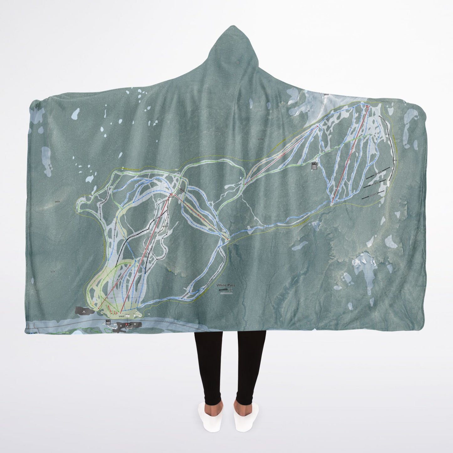 White Pass, Washington Ski Trail Map - Adult Hooded Blanket