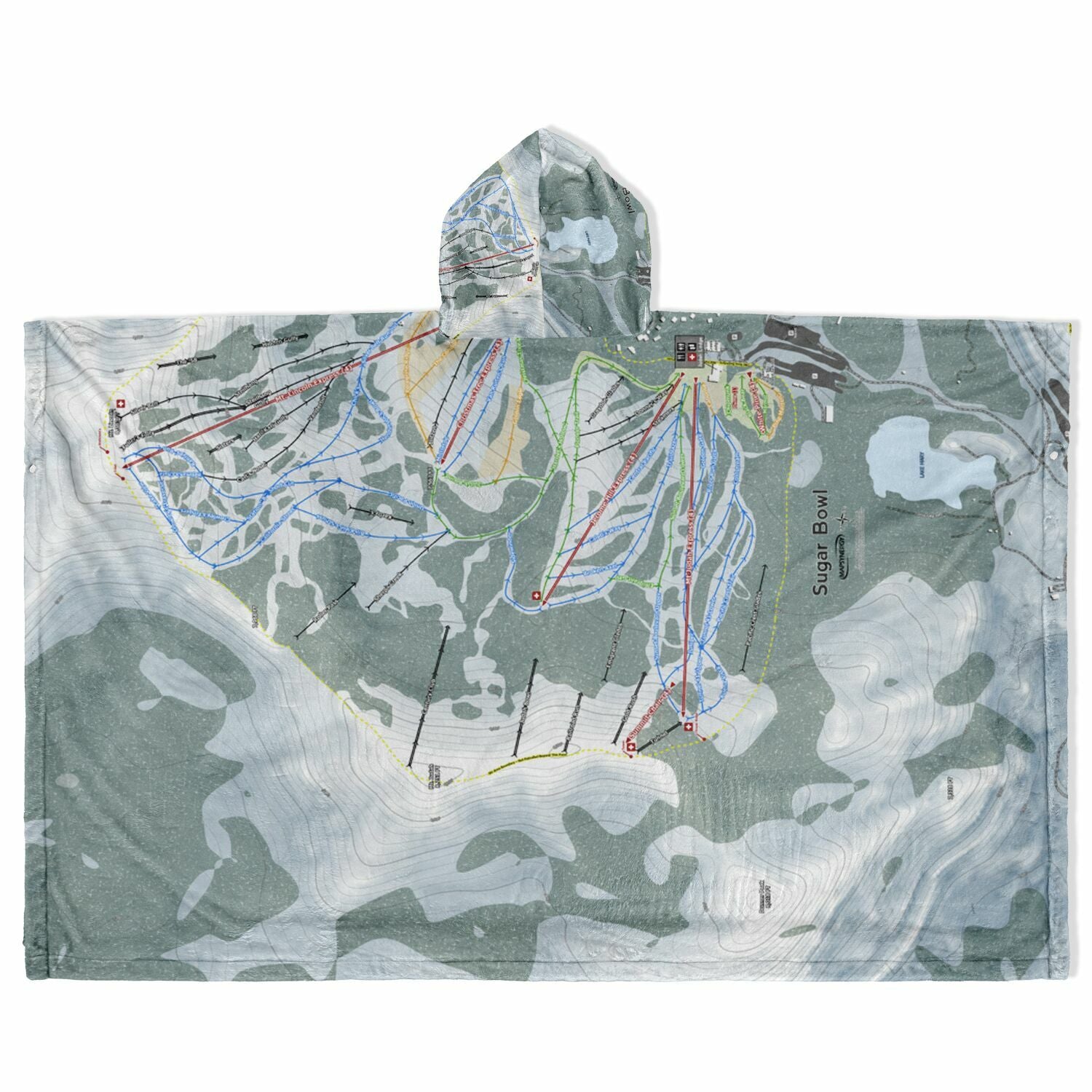 Sugar Bowl, California Ski Resort Map Flannel Blanket Poncho