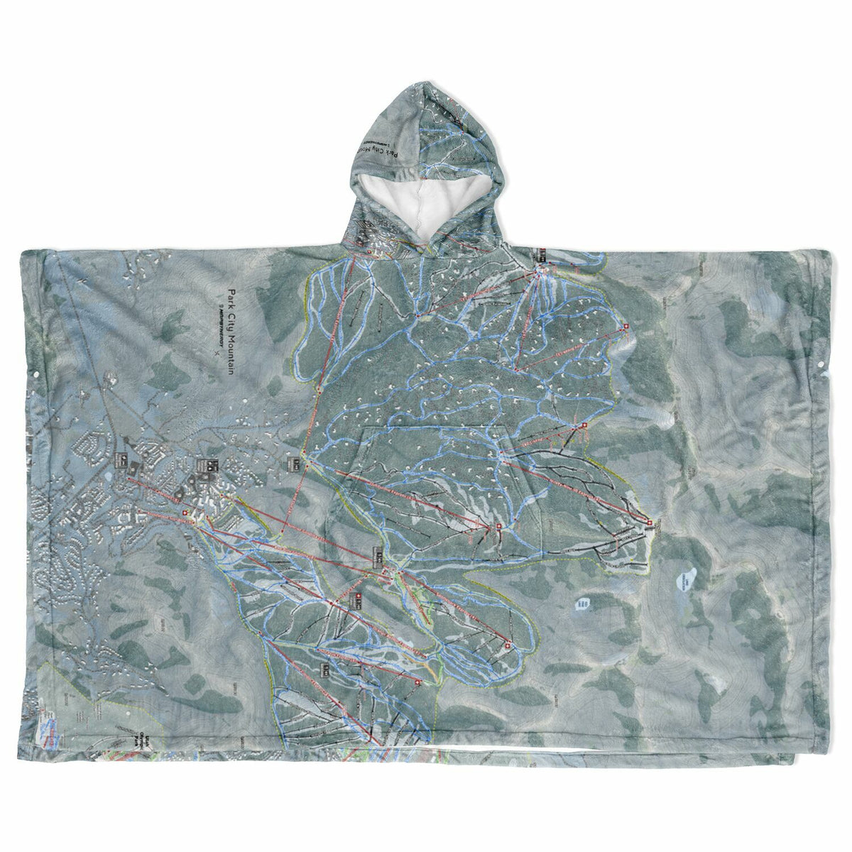 Park City, Utah Ski Resort Map Flannel Blanket Poncho