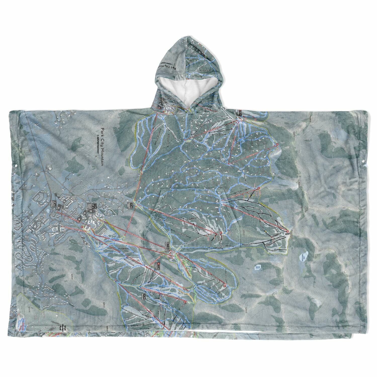 Park City, Utah Ski Resort Map Flannel Blanket Poncho