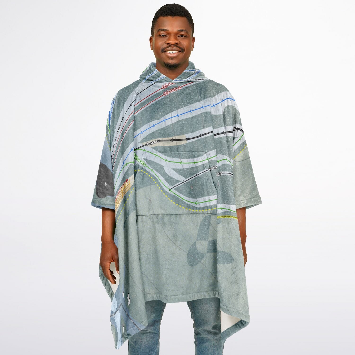 Mt Jefferson, Maine Ski Resort Map Flannel Blanket Poncho