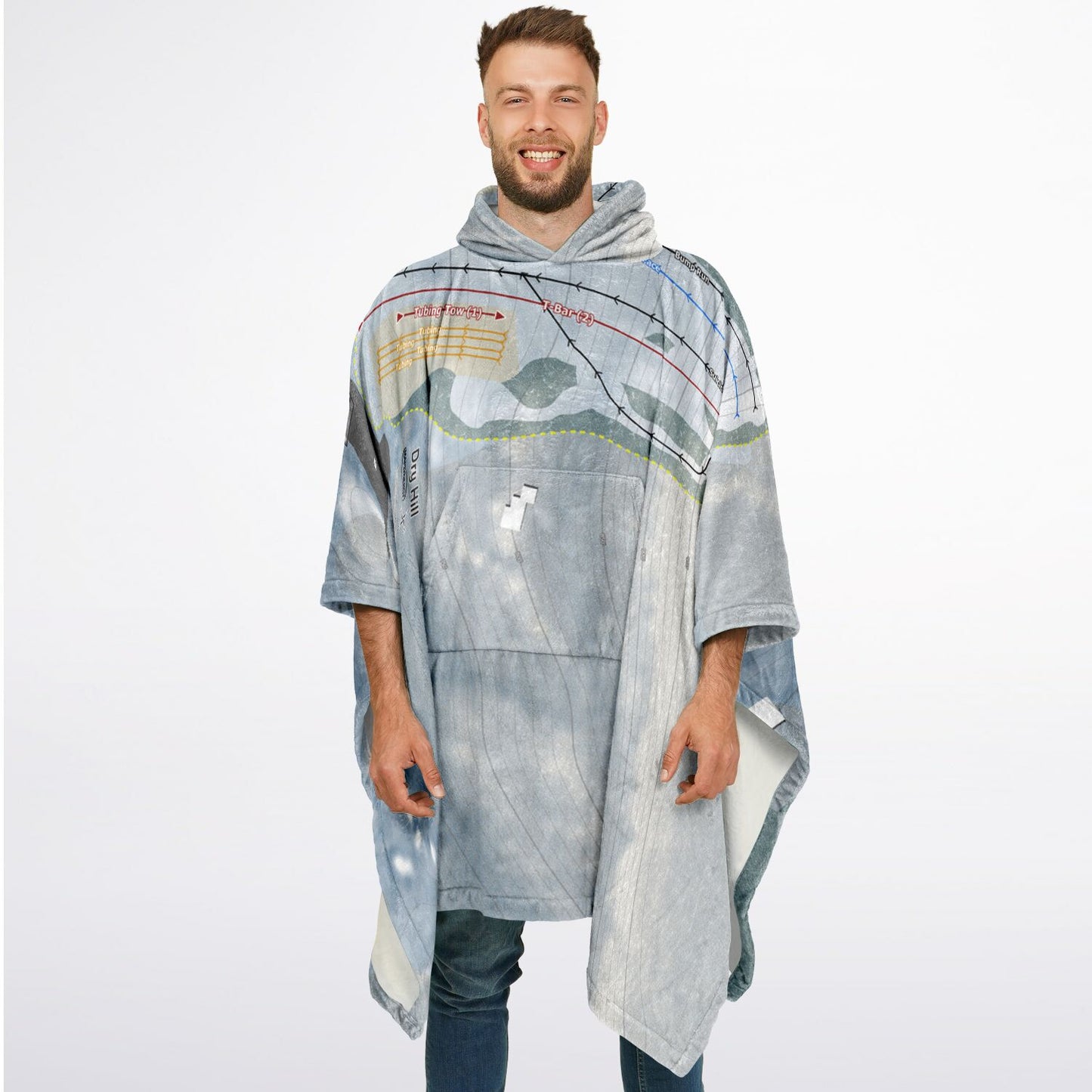 Dry Hill, New York Ski Resort Map Flannel Blanket Poncho