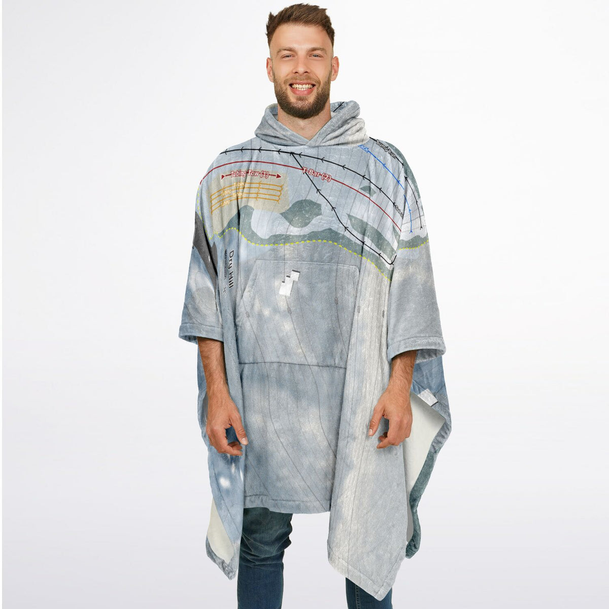 Dry Hill, New York Ski Resort Map Flannel Blanket Poncho