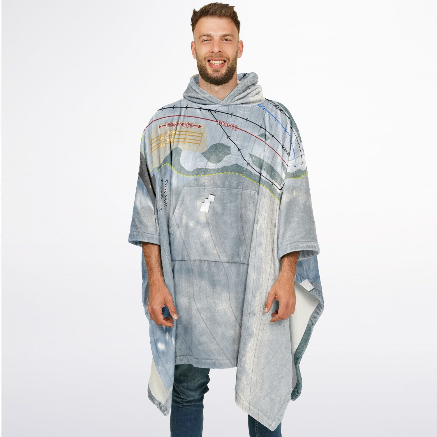 Dry Hill, New York Ski Resort Map Flannel Blanket Poncho
