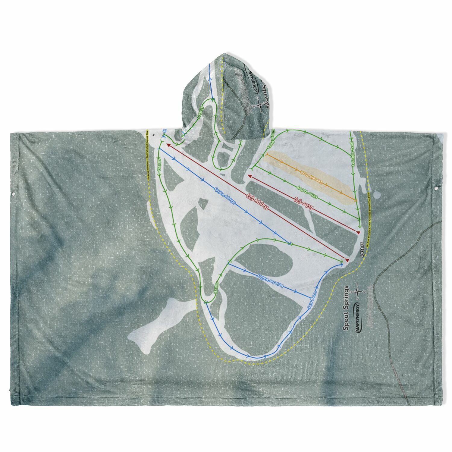 Spout Springs, Oregon Ski Resort Map Flannel Blanket Poncho