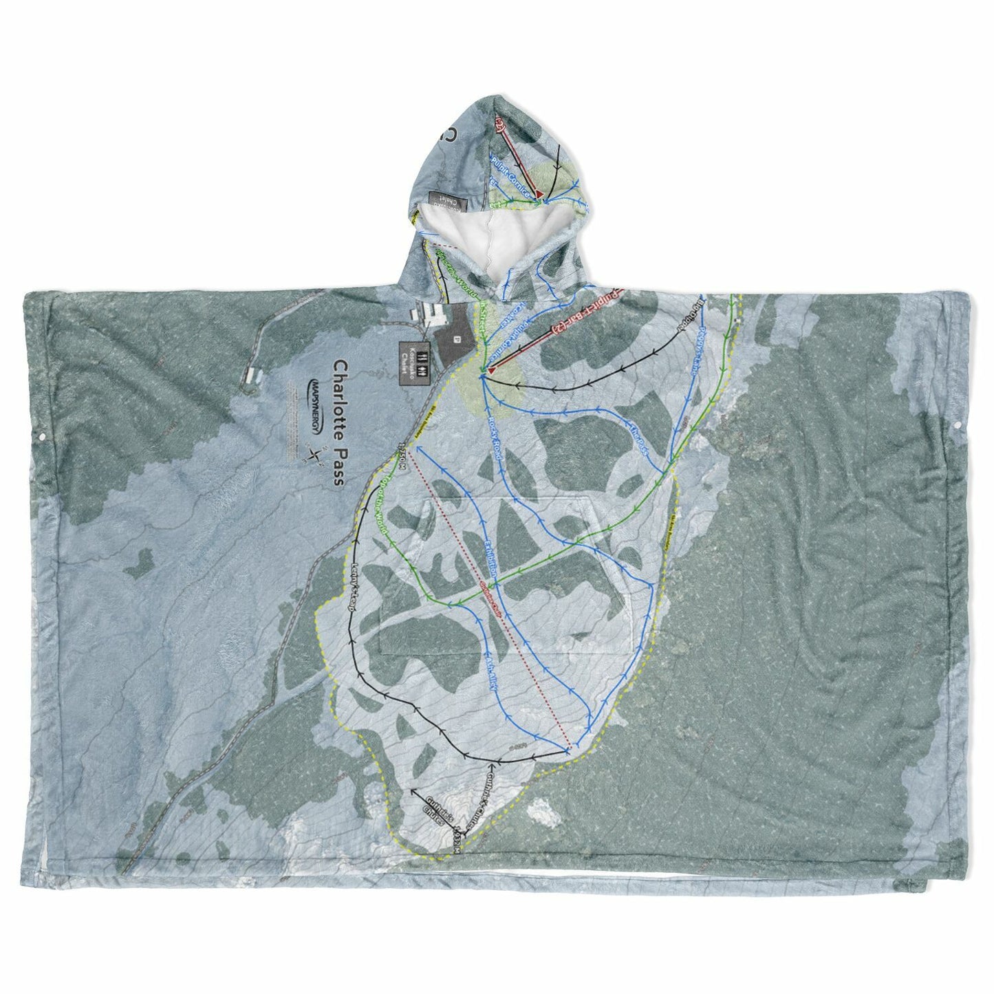 Charlotte Pass, Australia Ski Resort Map Flannel Blanket Poncho - Powderaddicts