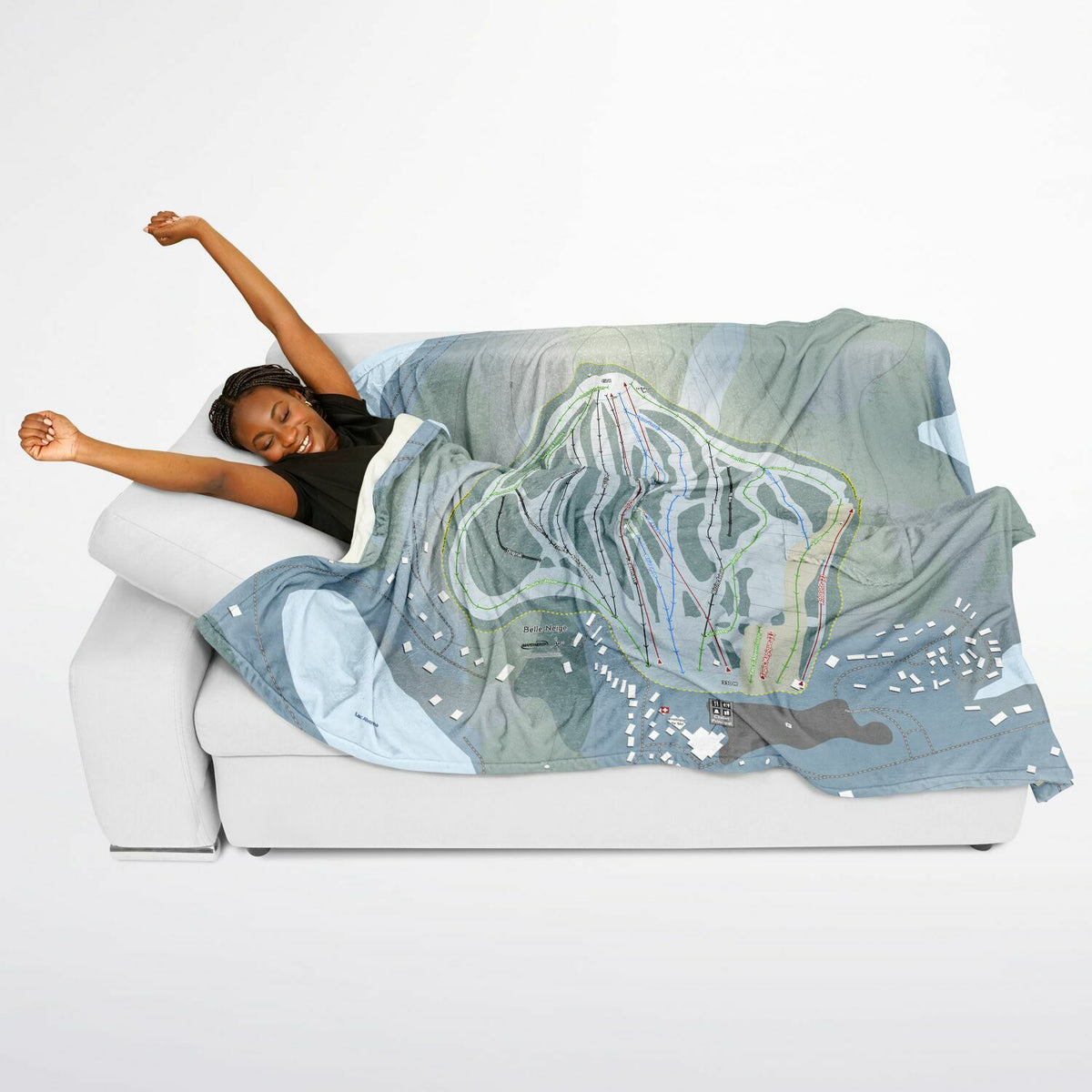 Belle Neige, Quebec Ski Resort Map Flannel Blanket Poncho