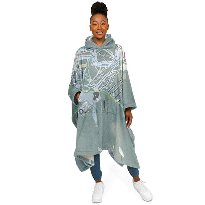 Apex Mountain, British Columbia Ski Resort Map Flannel Blanket Poncho