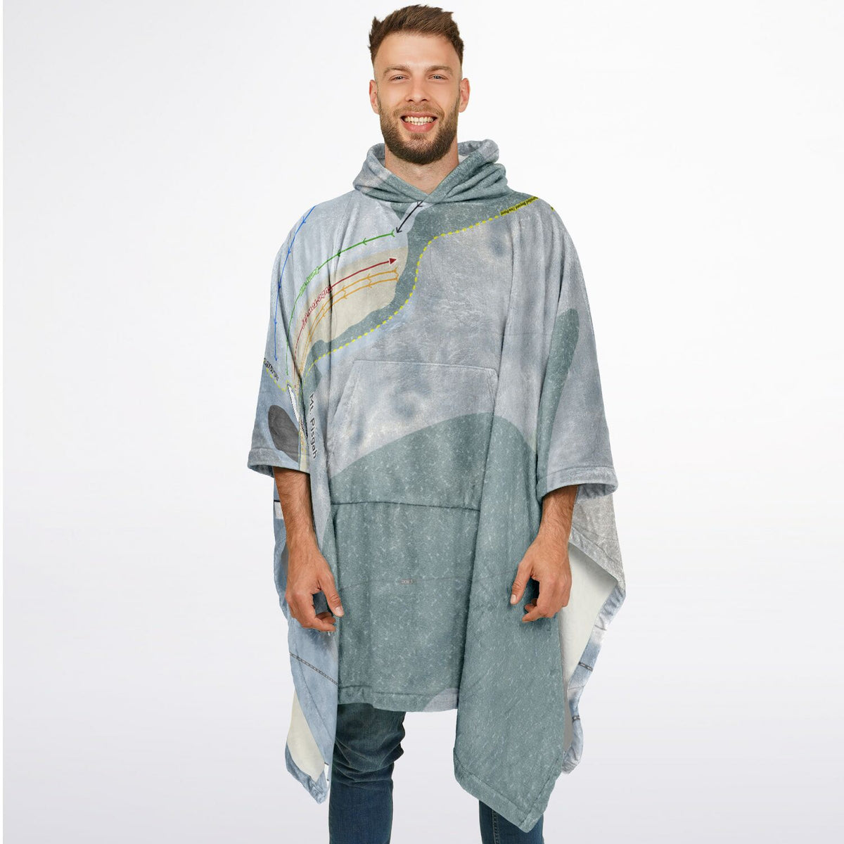Mt Pisgah, New York Ski Resort Map Flannel Blanket Poncho