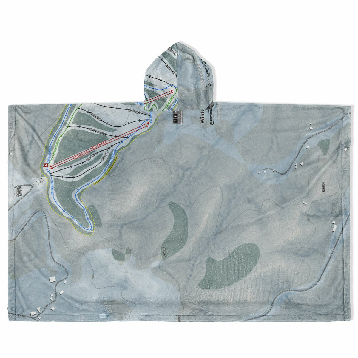 Winterplace, West Virginia Ski Resort Map Flannel Blanket Poncho
