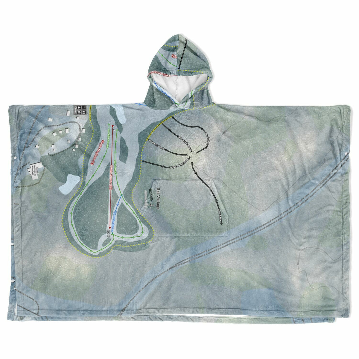 Ski Vorlage, Quebec Ski Resort Map Flannel Blanket Poncho