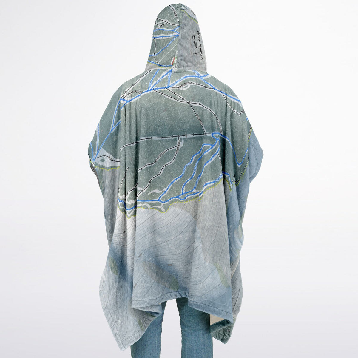 Moose Mountain, Alaska Ski Resort Map Flannel Blanket Poncho