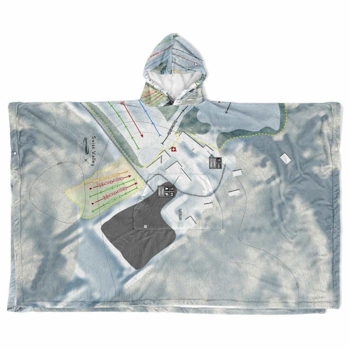 Swiss Valley, Michigan Ski Resort Map Flannel Blanket Poncho