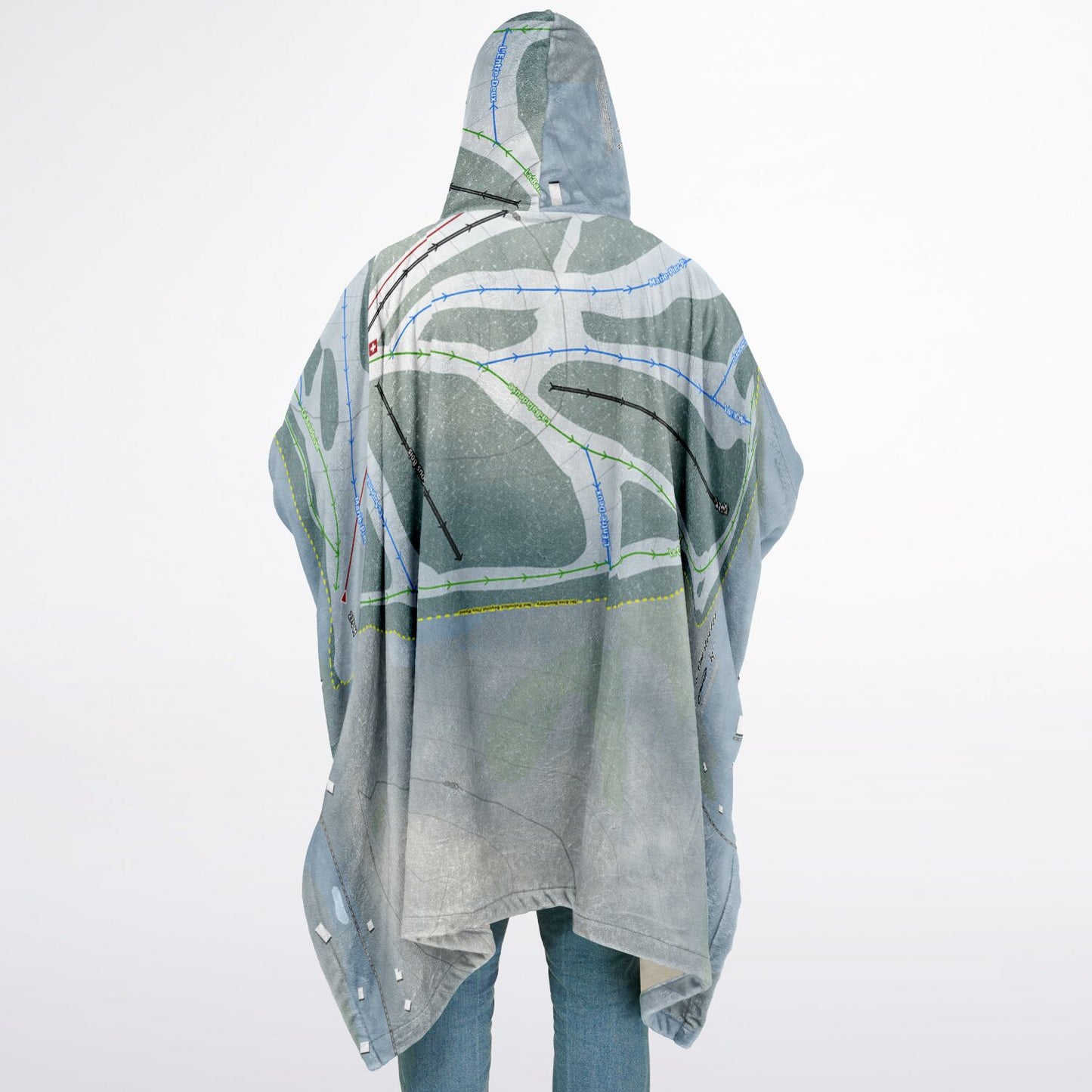 Ski Chantecler, Quebec Ski Resort Map Flannel Blanket Poncho