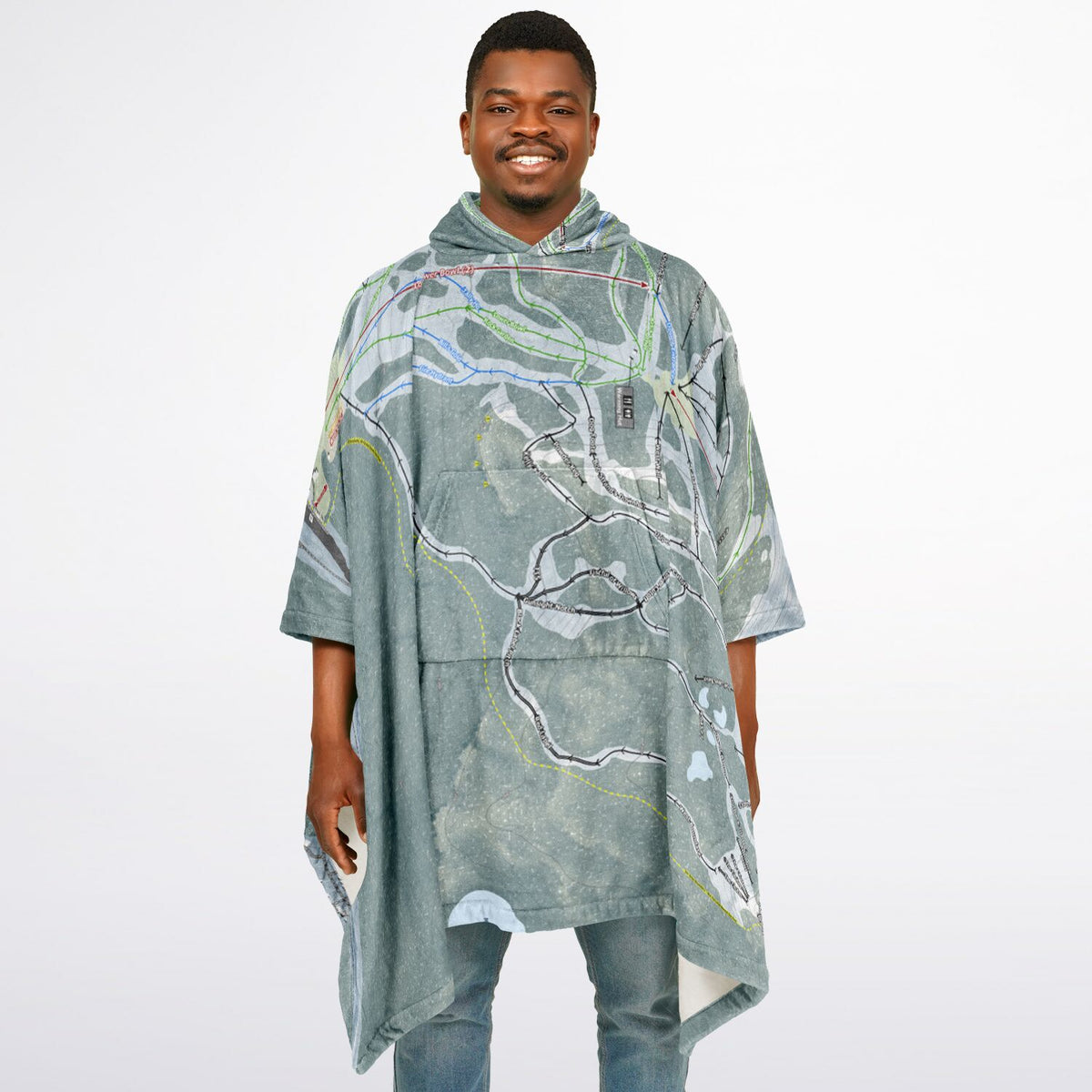 Mt Hood Skibowl, Oregon Ski Resort Map Flannel Blanket Poncho